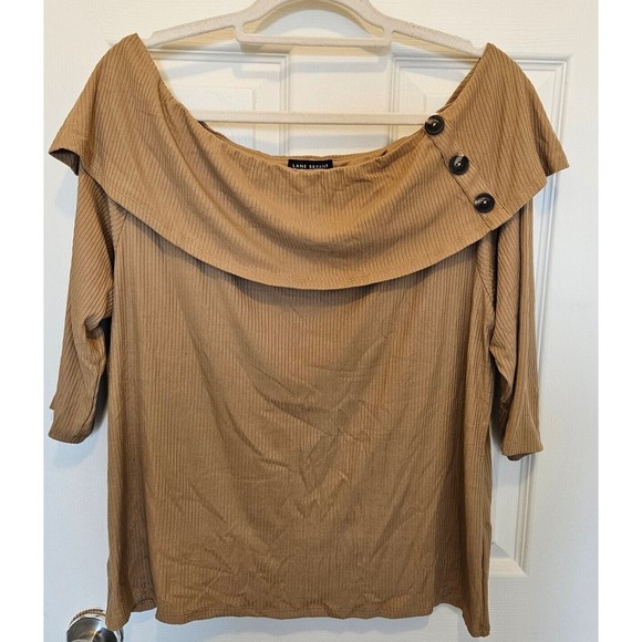 Lane Bryant Off Shoulder Top 3/4 Sleeve Brown Size 26/28 - Picture 1 of 3